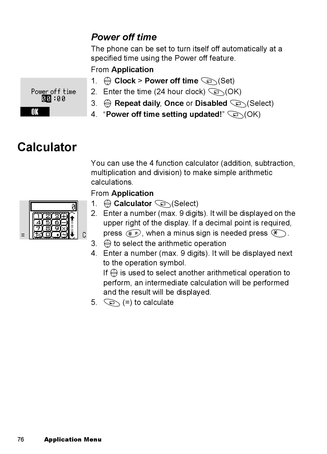 Panasonic EB-A100 manual From Application 4Clock Power off time ASet, From Application 4Calculator ASelect 