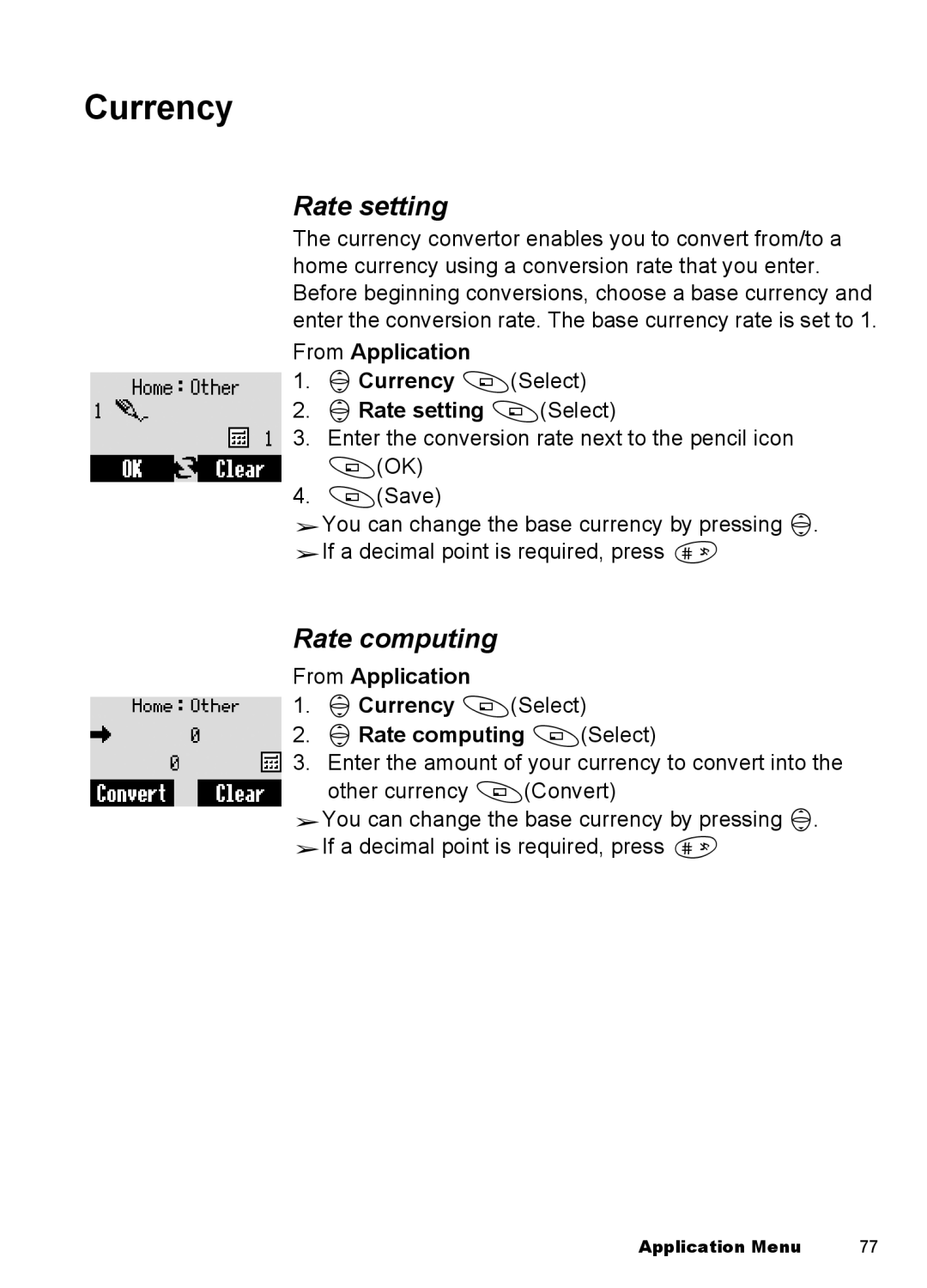 Panasonic EB-A100 manual Rate computing, From Application 4Currency ASelect 4Rate setting ASelect 