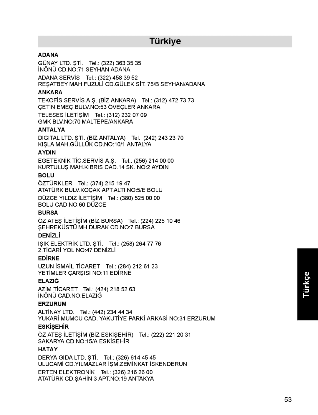 Panasonic EB-A200 operating instructions Türkiye 