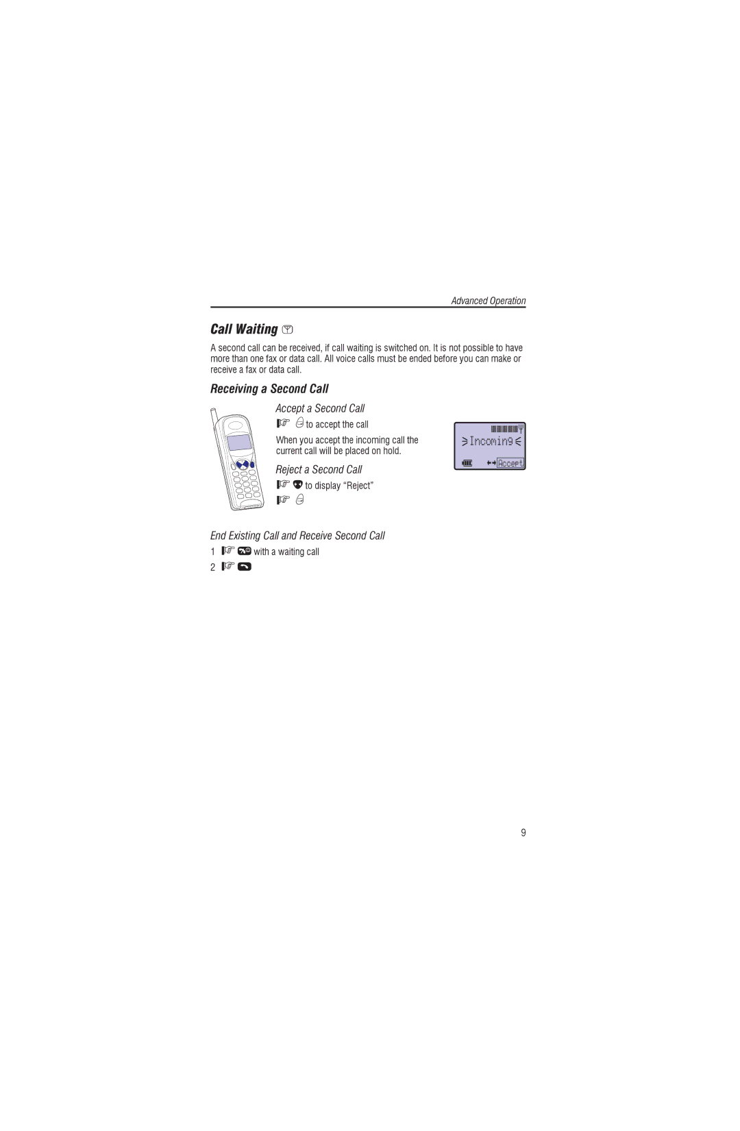 Panasonic EB-G450 operating instructions Receiving a Seco d Call, Incoming 