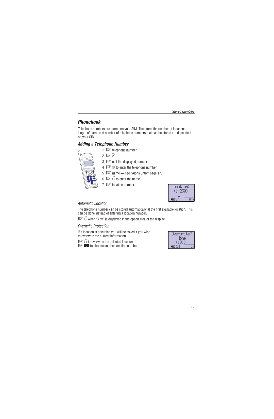 Panasonic EB-G450 operating instructions Adding a Telephone1 Number, Telephonumber, WhenìAnyîisisplayedtheoptionareaof 