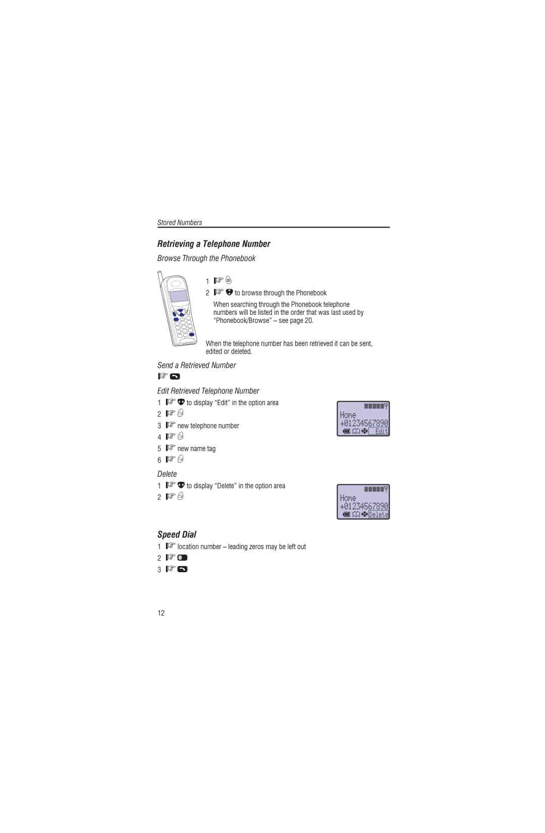 Panasonic EB-G450 operating instructions Retrieving a Tel phone Number, 1Speed Dial, 3F # 12F D 