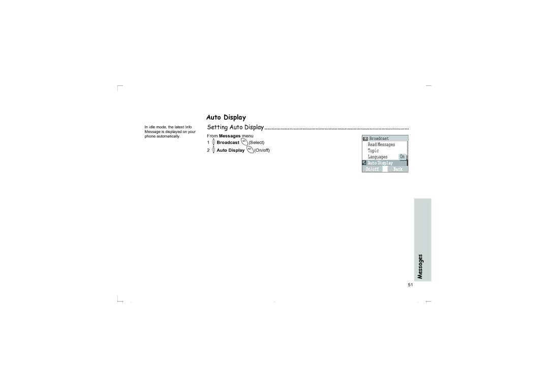 Panasonic EB-G50 operating instructions Setting Auto Display, 4Broadcast ASelect 4Auto Display AOn/off 