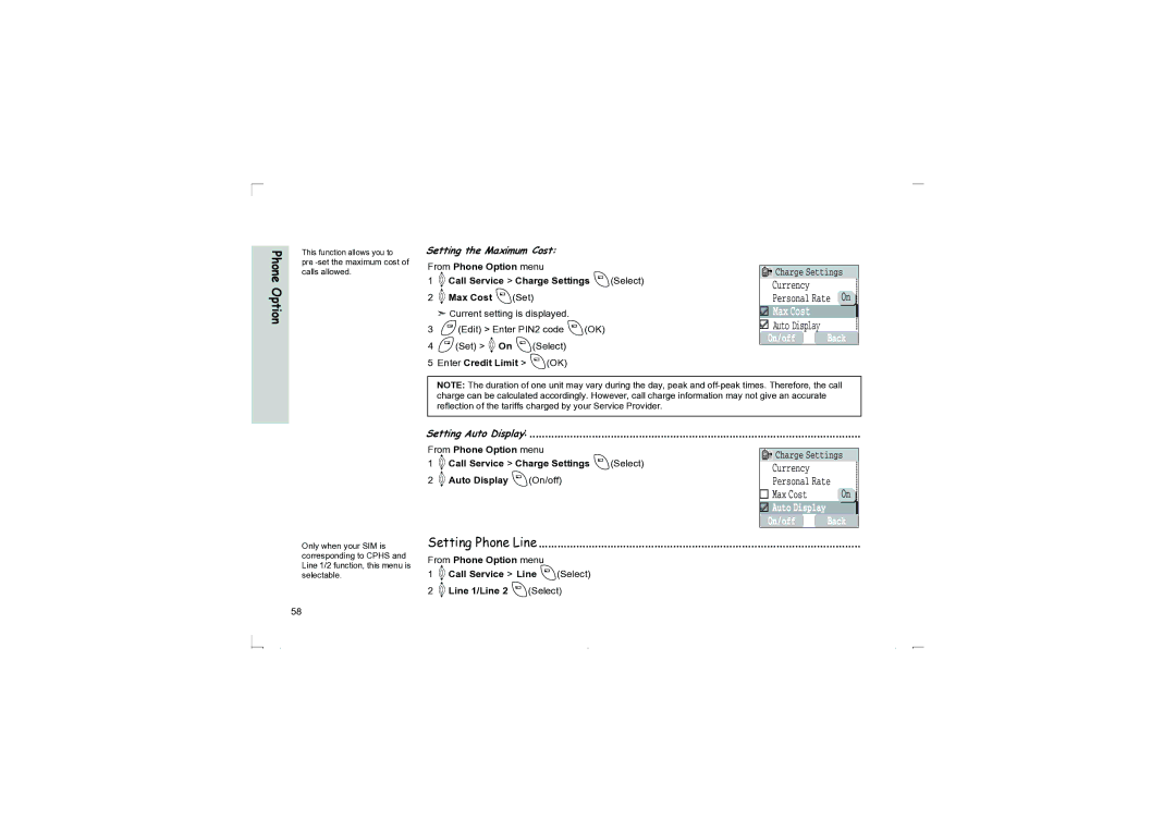 Panasonic EB-G50 operating instructions Setting Phone Line, Setting the Maximum Cost, Enter Credit Limit AOK 