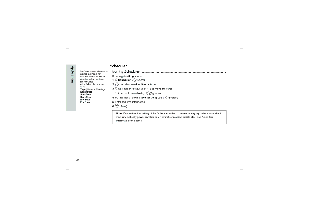 Panasonic EB-G50 operating instructions Editing Scheduler, From Applications menu 4Scheduler ASelect 