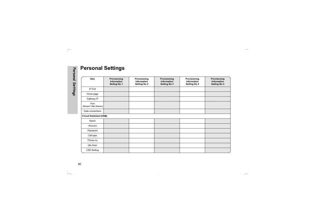 Panasonic EB-G50 operating instructions Personal Settings 