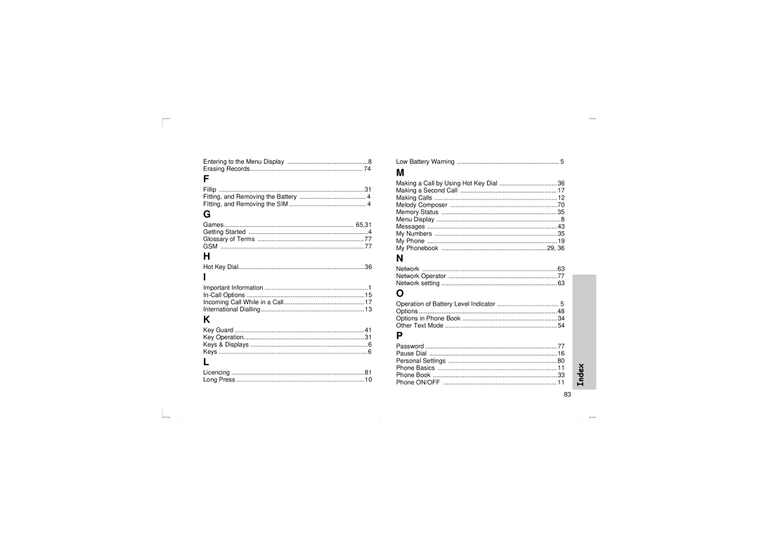 Panasonic EB-G50 operating instructions Gsm 