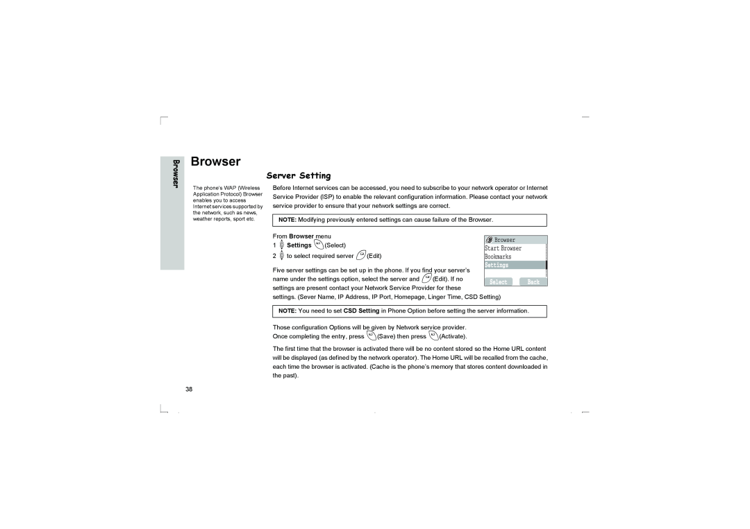 Panasonic EB-G50 operating instructions Browser, Server Setting 