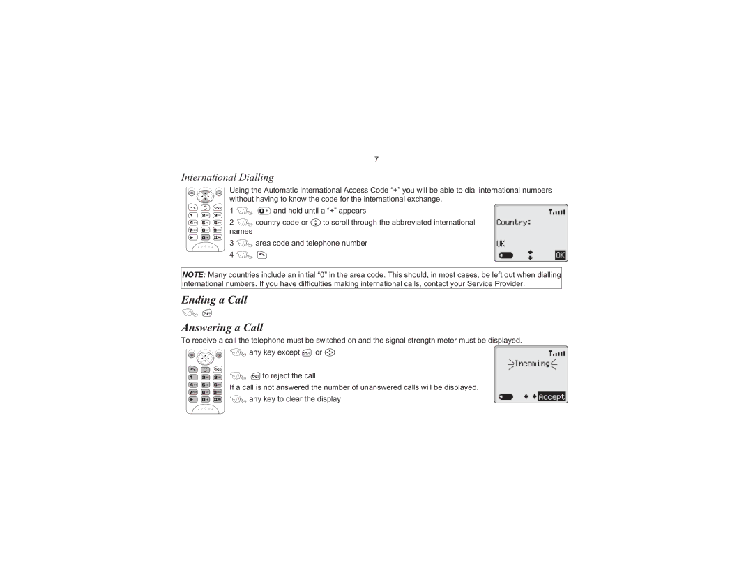 Panasonic EB-G520 operating instructions Ending a Call Answering a Call, International Dialling 