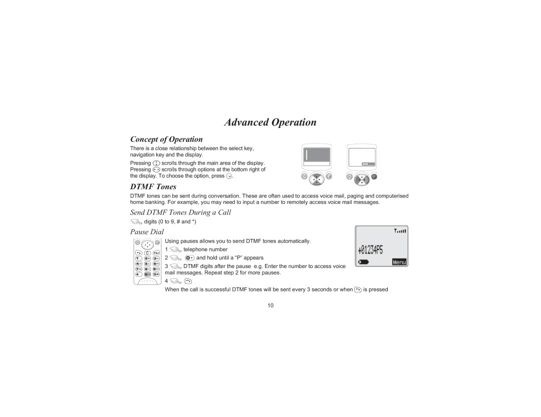 Panasonic EB-G520 Advanced Operation, Concept of Operation, Send Dtmf Tones During a Call, Pause Dial 