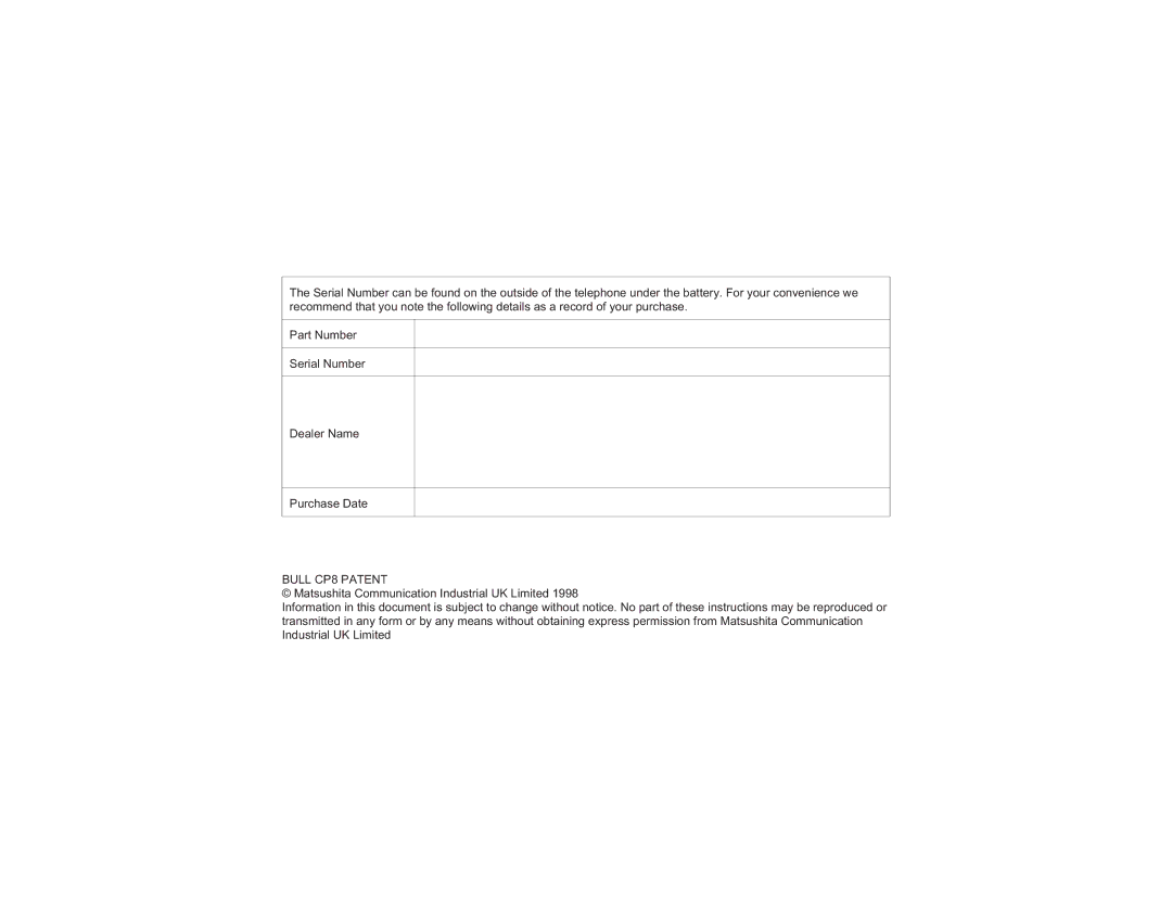 Panasonic EB-G520 operating instructions Bull CP8 Patent 