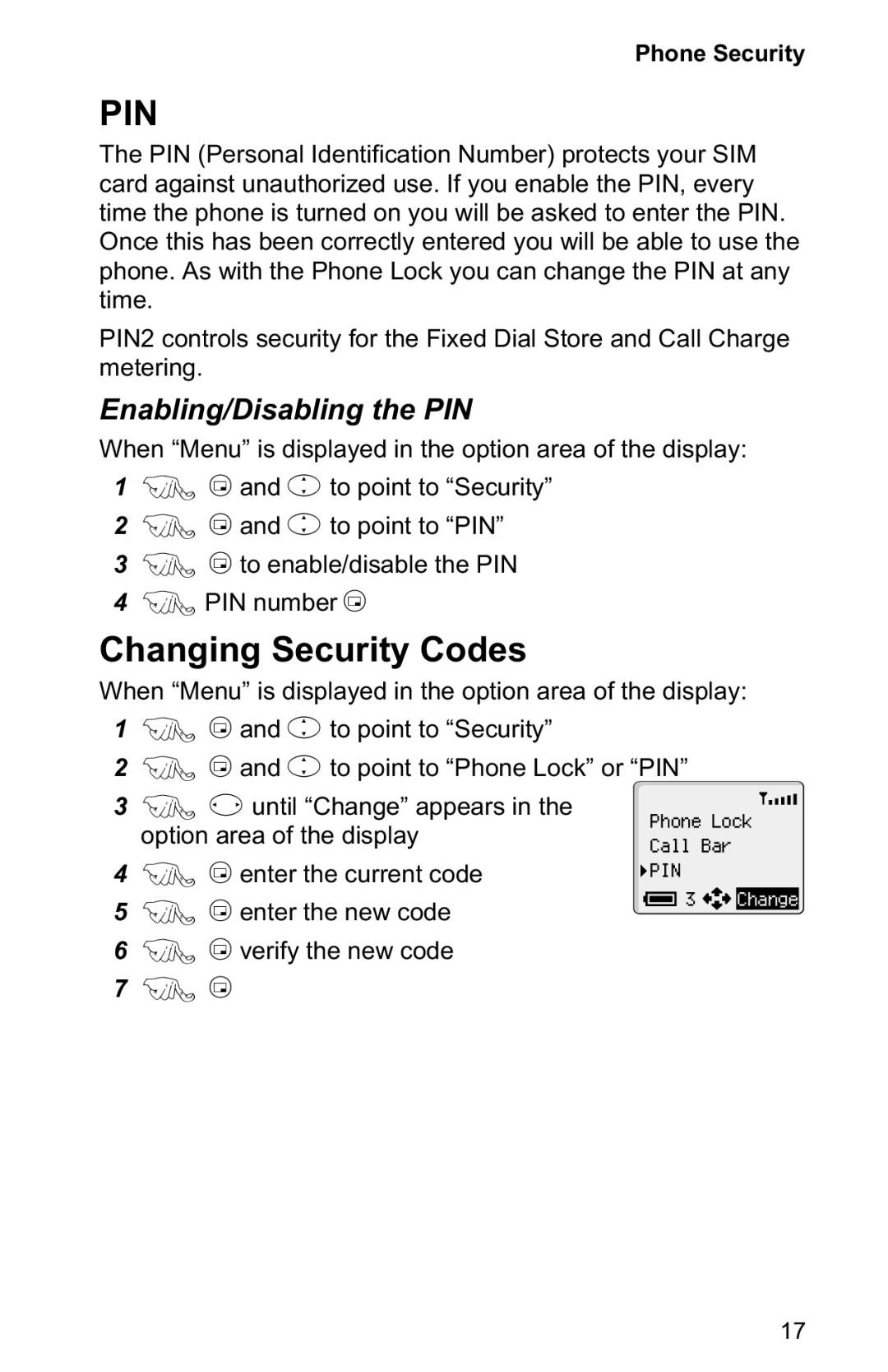 Panasonic EB-GD30 operating instructions Changing Security Codes, Enabling/Disabling the PIN 