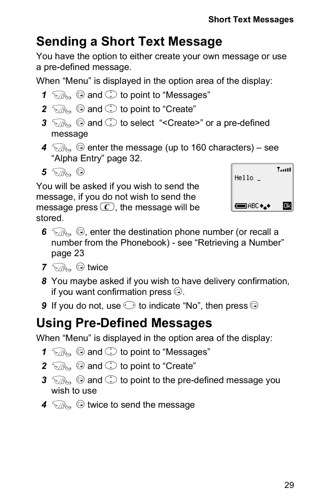 Panasonic EB-GD30 operating instructions Sending a Short Text Message, Using Pre-Defined Messages 