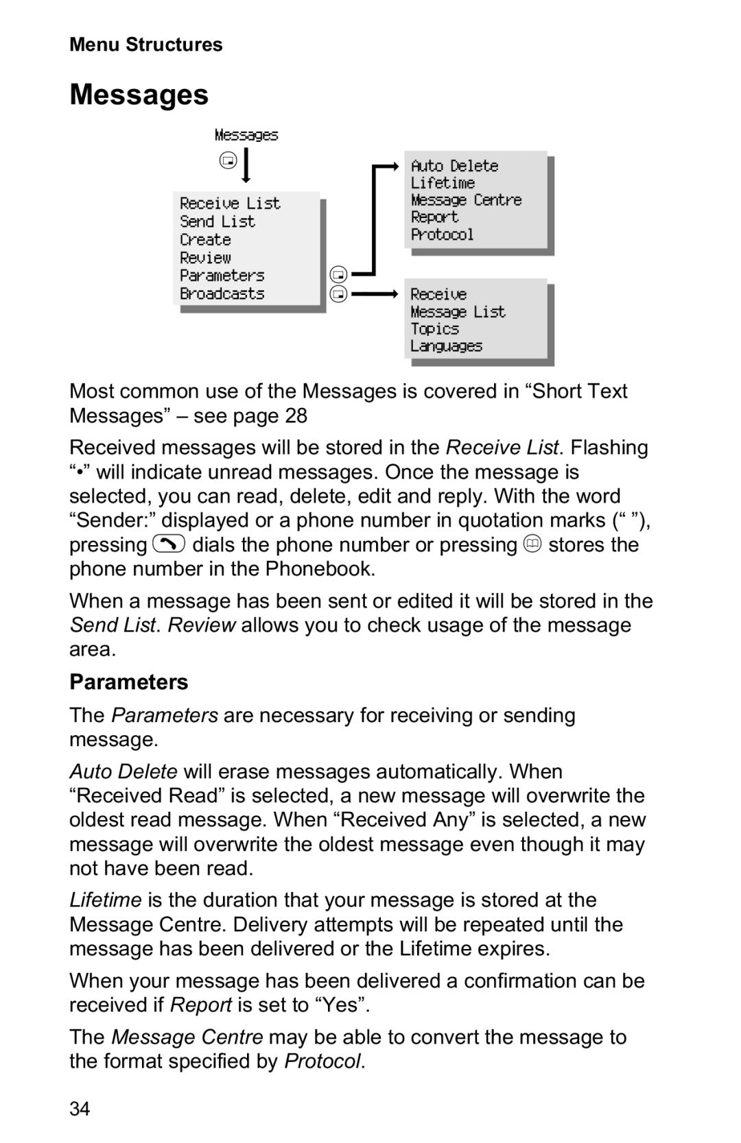 Panasonic EB-GD30 operating instructions Messages, Parameters 