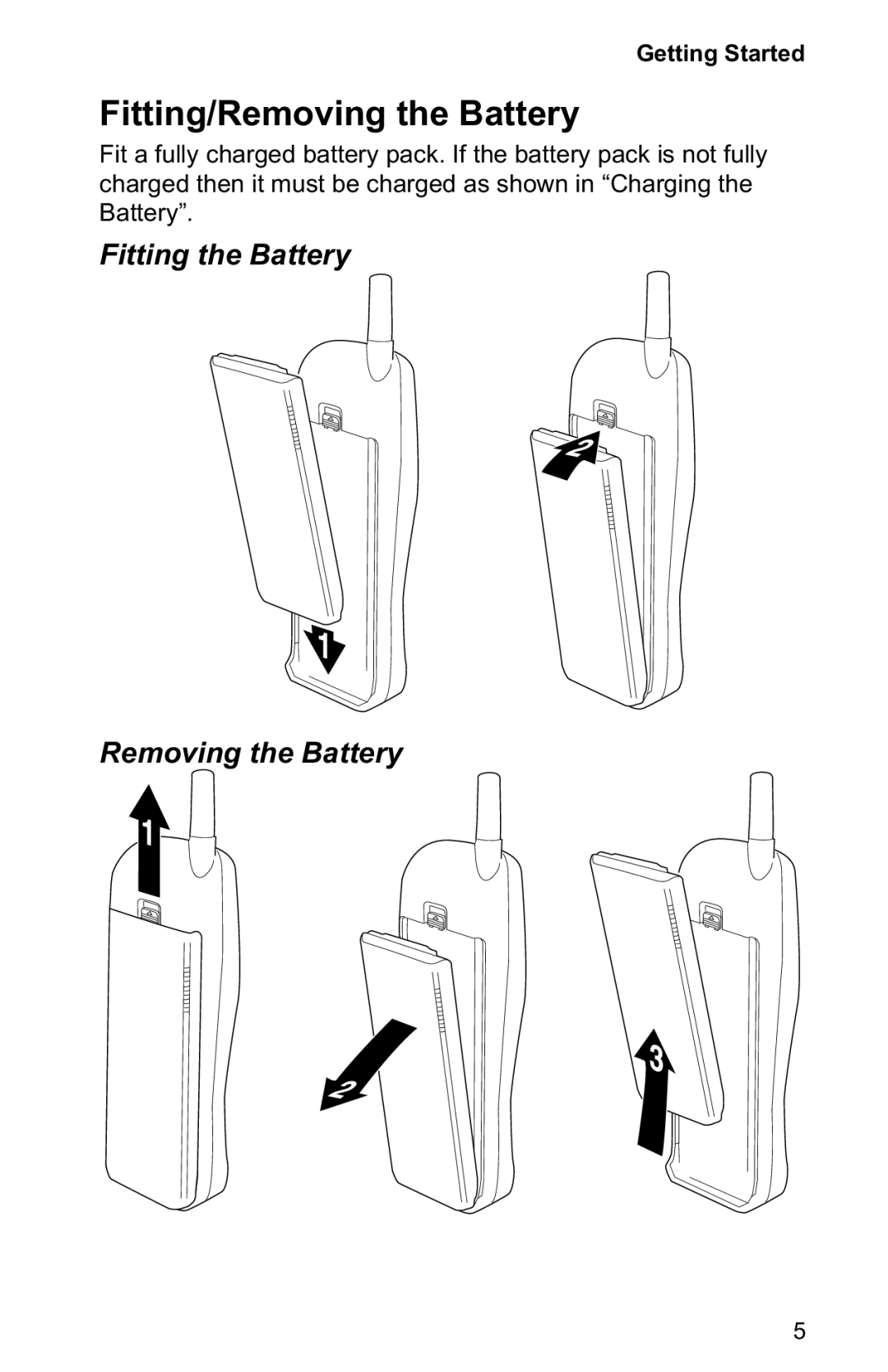 Panasonic EB-GD30 operating instructions Fitting/Removing the Battery, Fitting the Battery Removing the Battery 