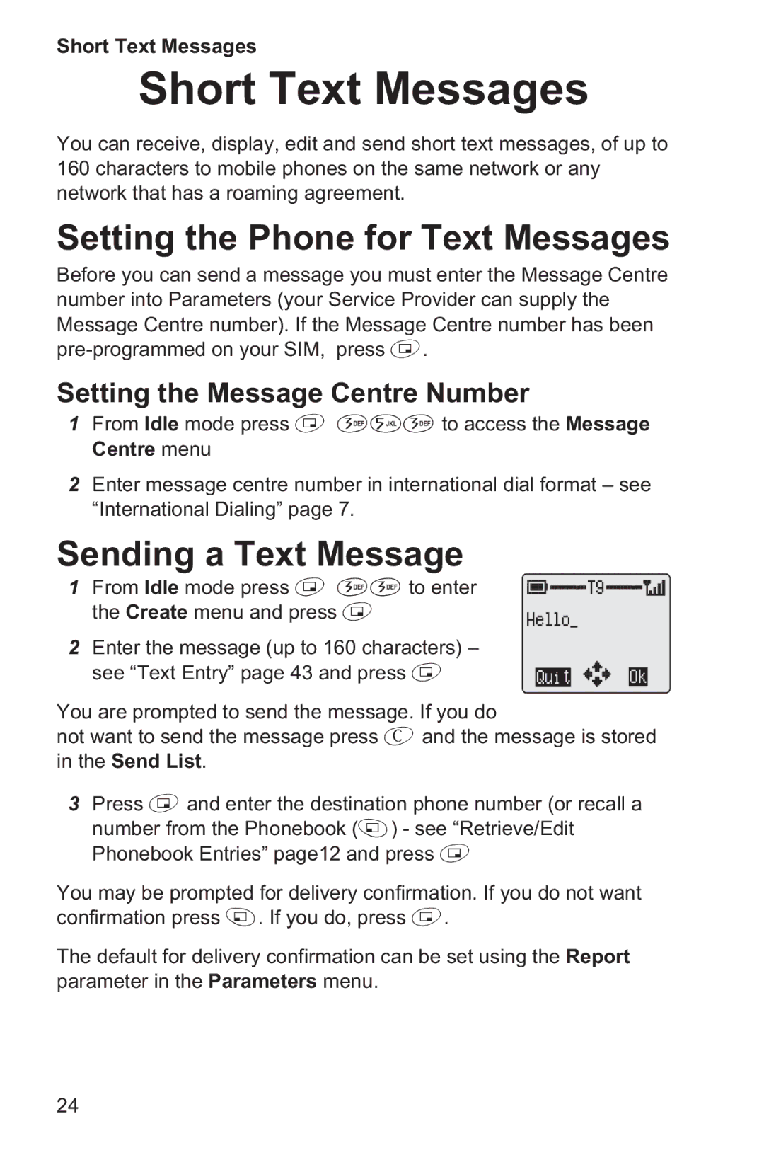 Panasonic EB-GD35 operating instructions Short Text Messages, Setting the Phone for Text Messages, Sending a Text Message 