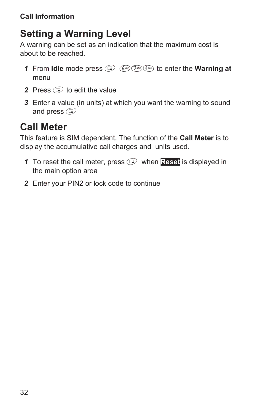 Panasonic EB-GD35 operating instructions Setting a Warning Level, Call Meter 