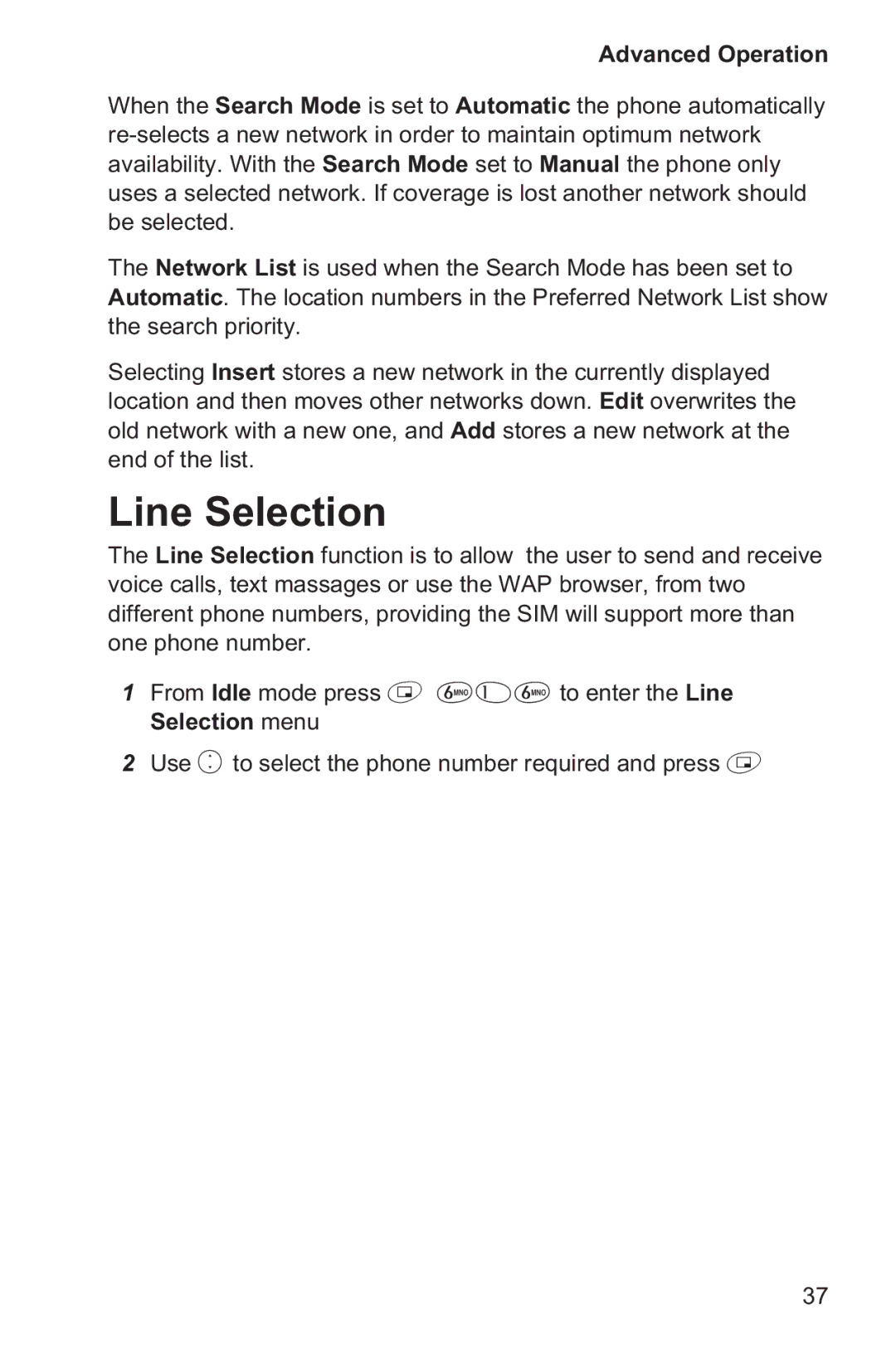 Panasonic EB-GD35 operating instructions Line Selection 