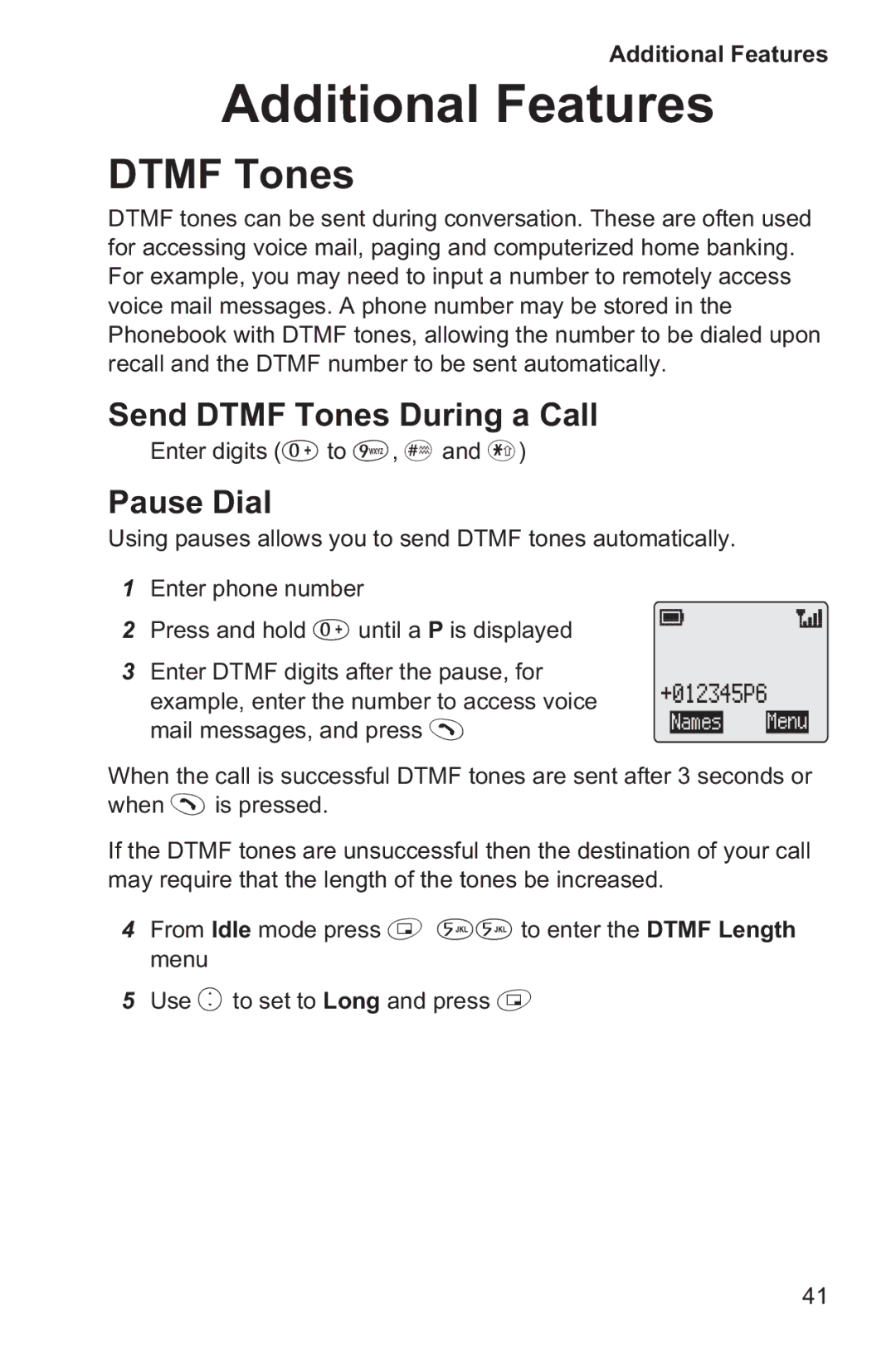 Panasonic EB-GD35 operating instructions Additional Features, Send Dtmf Tones During a Call, Pause Dial 