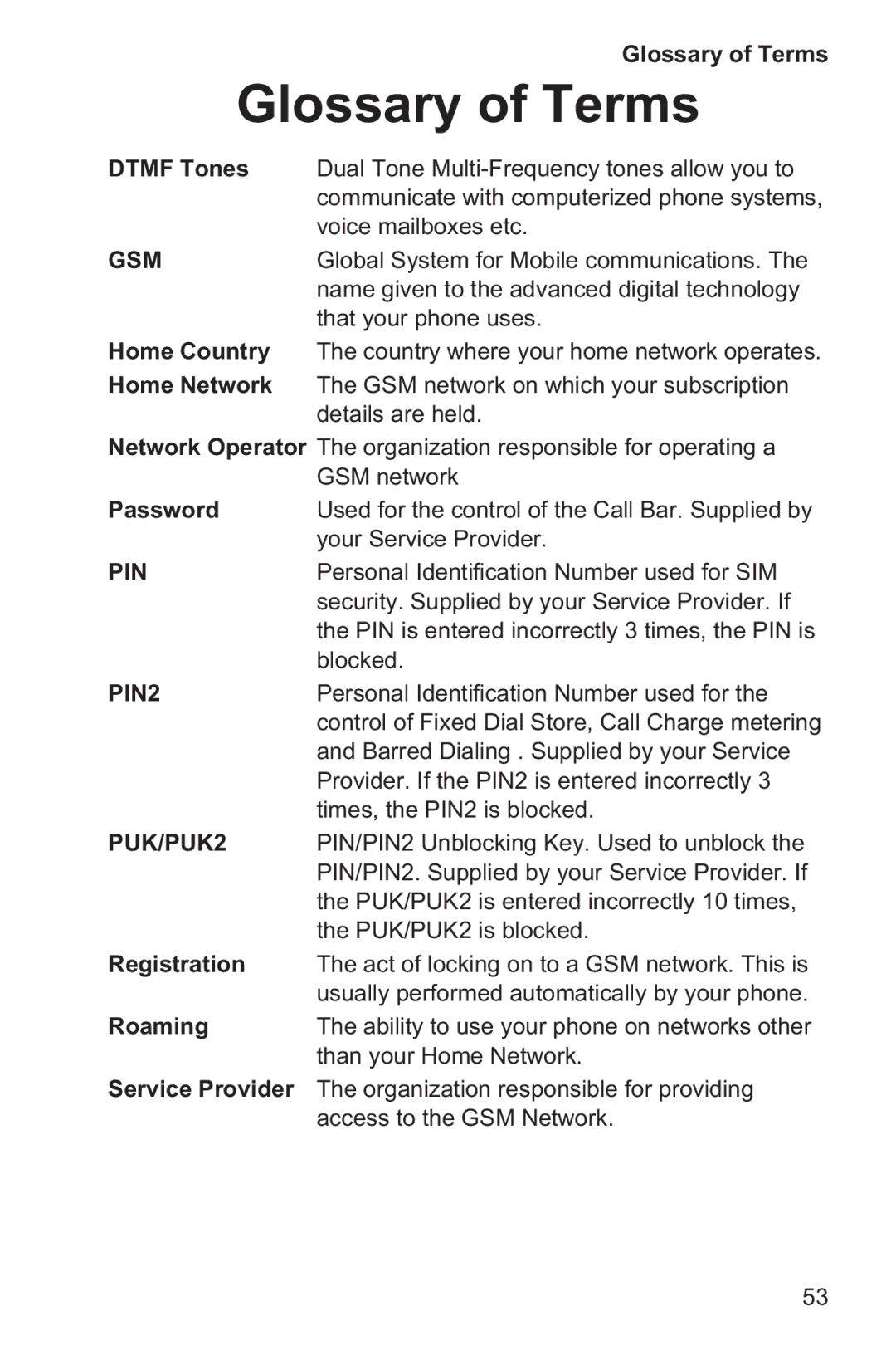 Panasonic EB-GD35 operating instructions Glossary of Terms, Dtmf Tones 