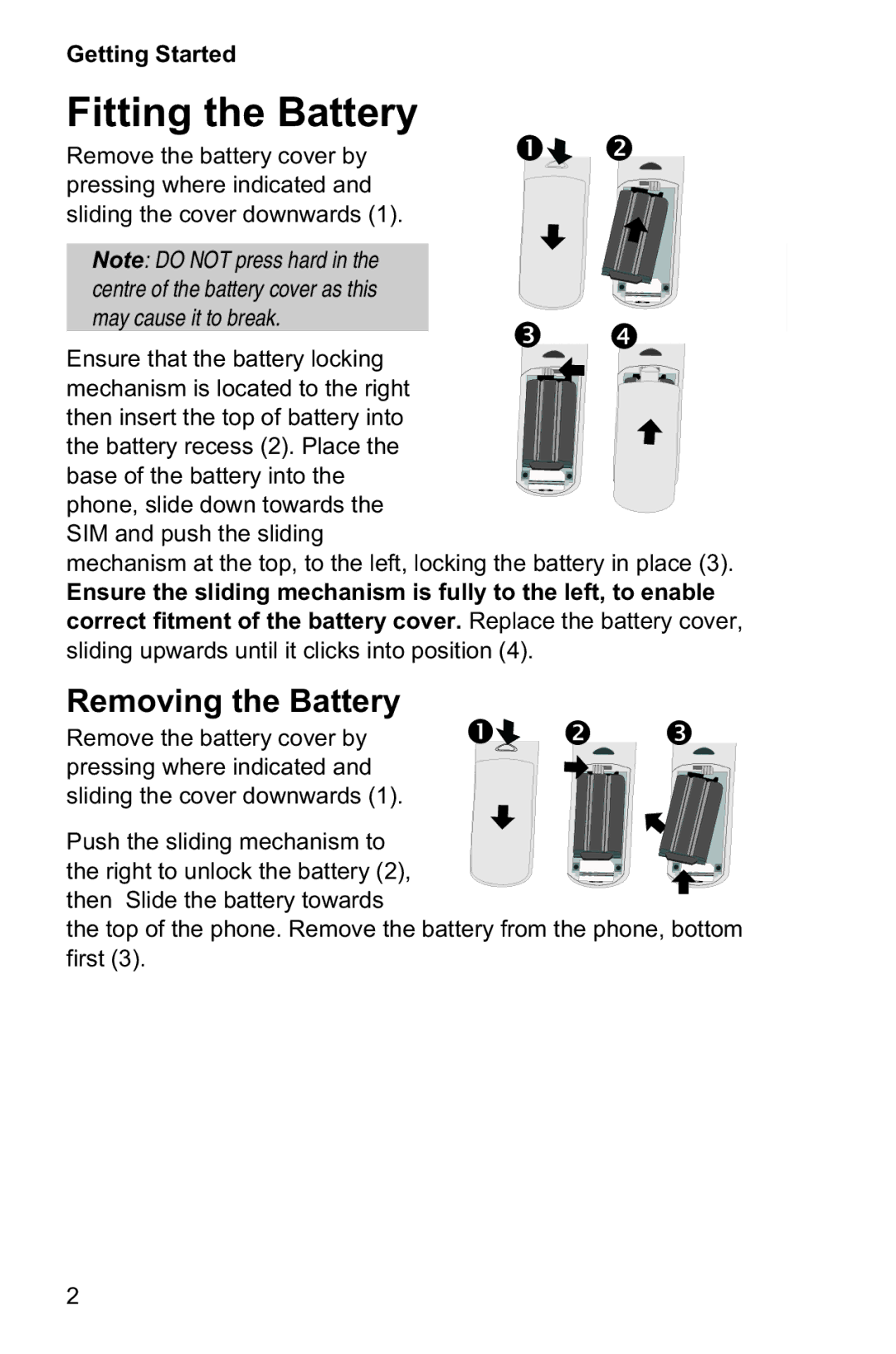 Panasonic EB-GD35 operating instructions Fitting the Battery, Removing the Battery 