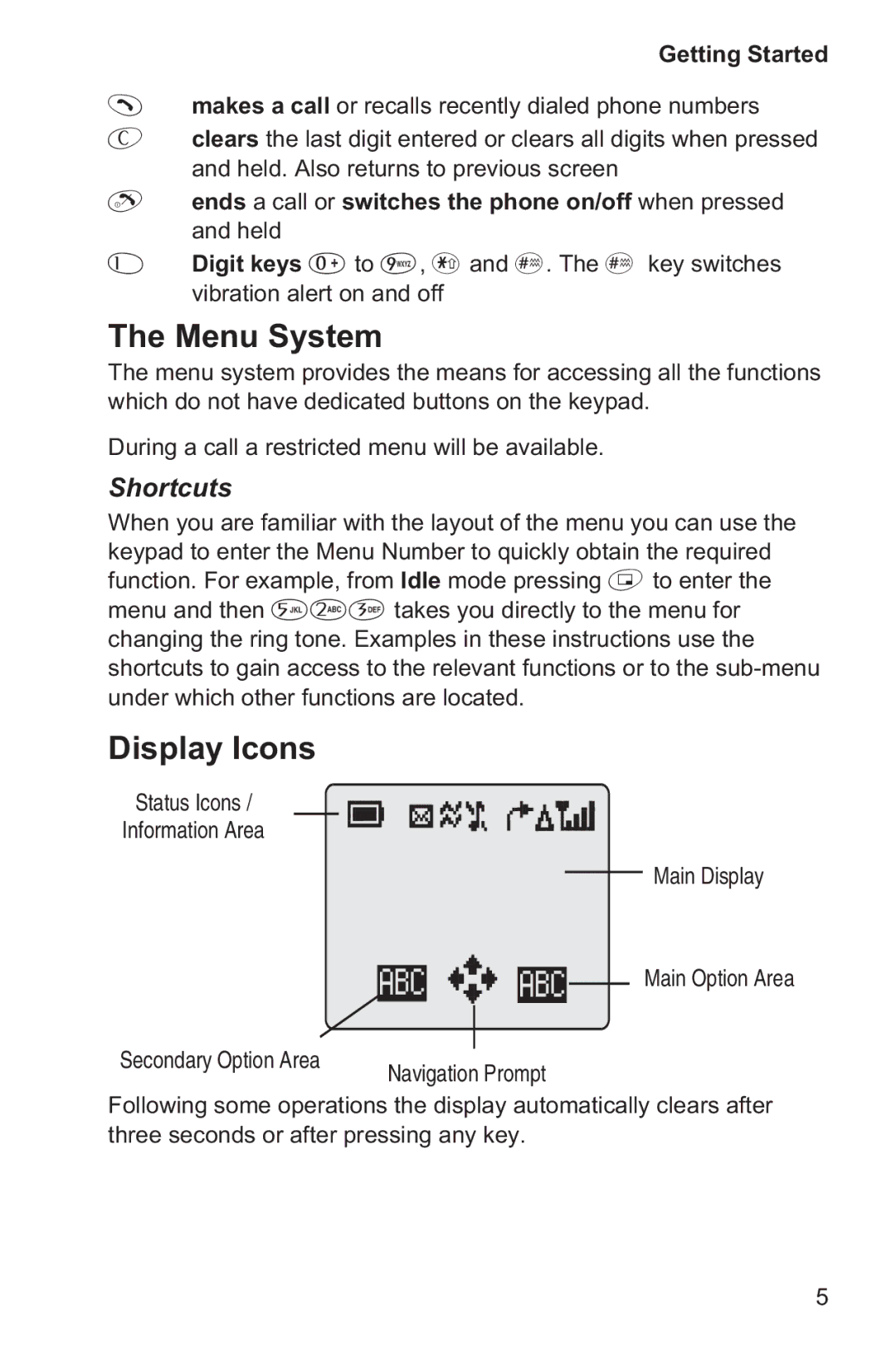 Panasonic EB-GD35 operating instructions Menu System, Display Icons 