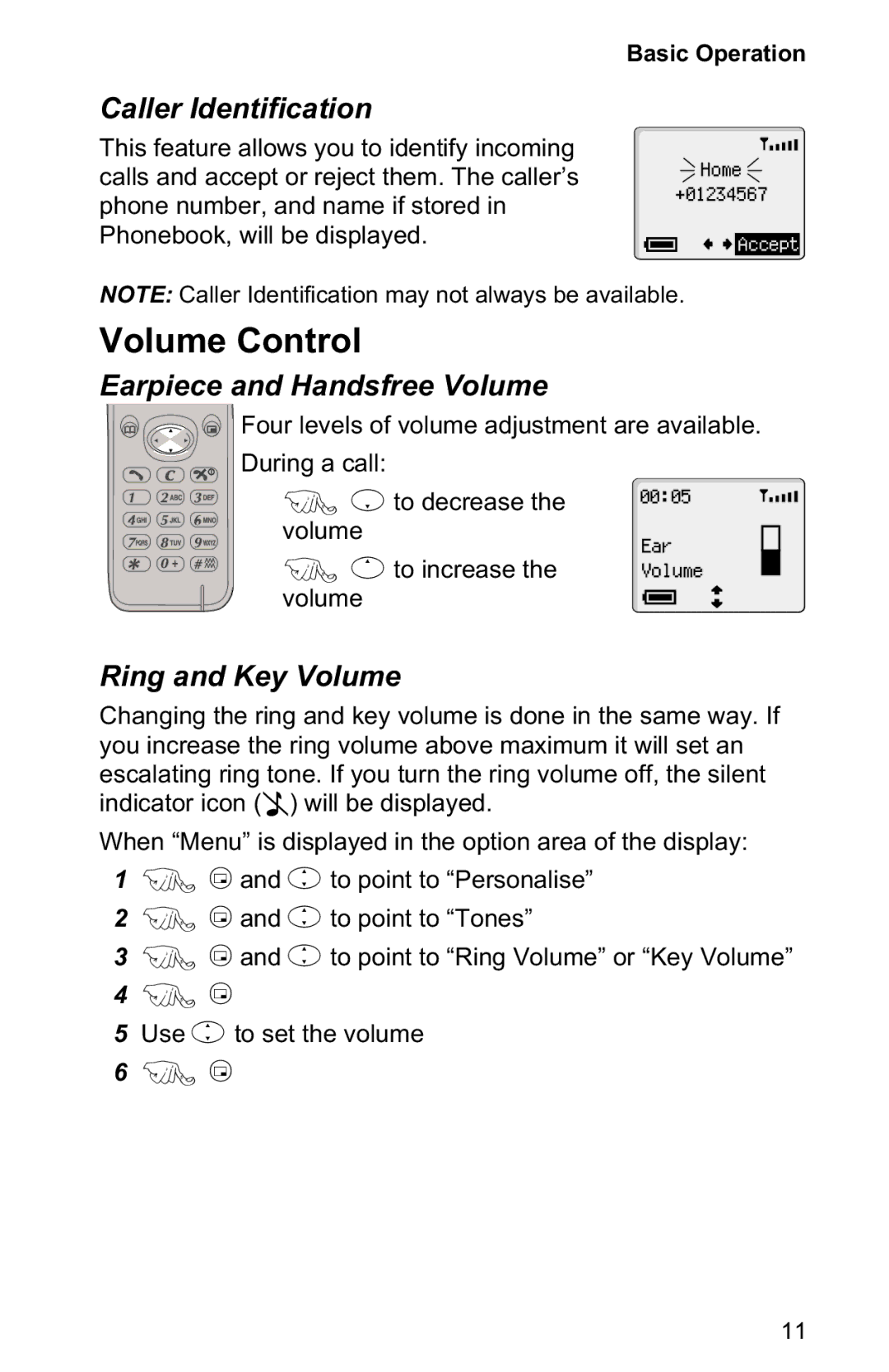 Panasonic EB-GD50 Volume Control, Caller Identification, Earpiece and Handsfree Volume, Ring and Key Volume 