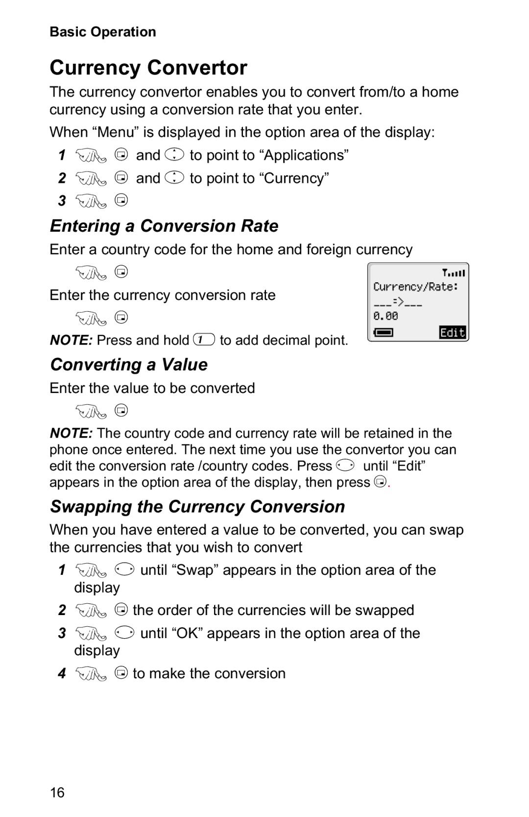 Panasonic EB-GD50 Currency Convertor, Entering a Conversion Rate, Converting a Value, Swapping the Currency Conversion 