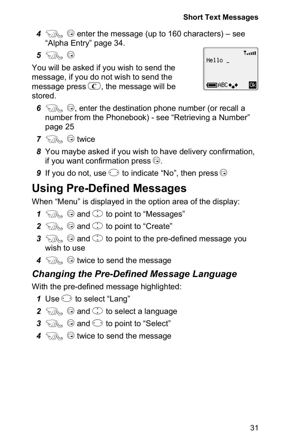 Panasonic EB-GD50 operating instructions Using Pre-Defined Messages, Changing the Pre-Defined Message Language 