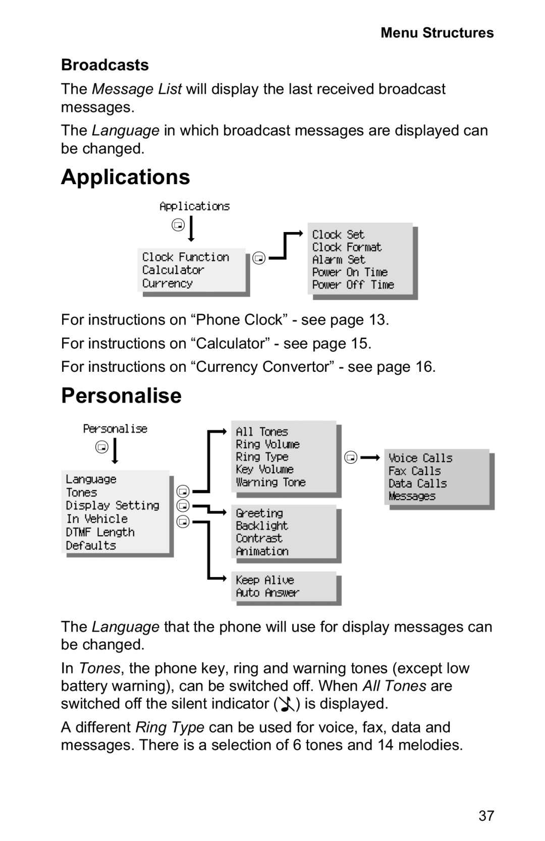 Panasonic EB-GD50 operating instructions Applications, Personalise, Broadcasts 