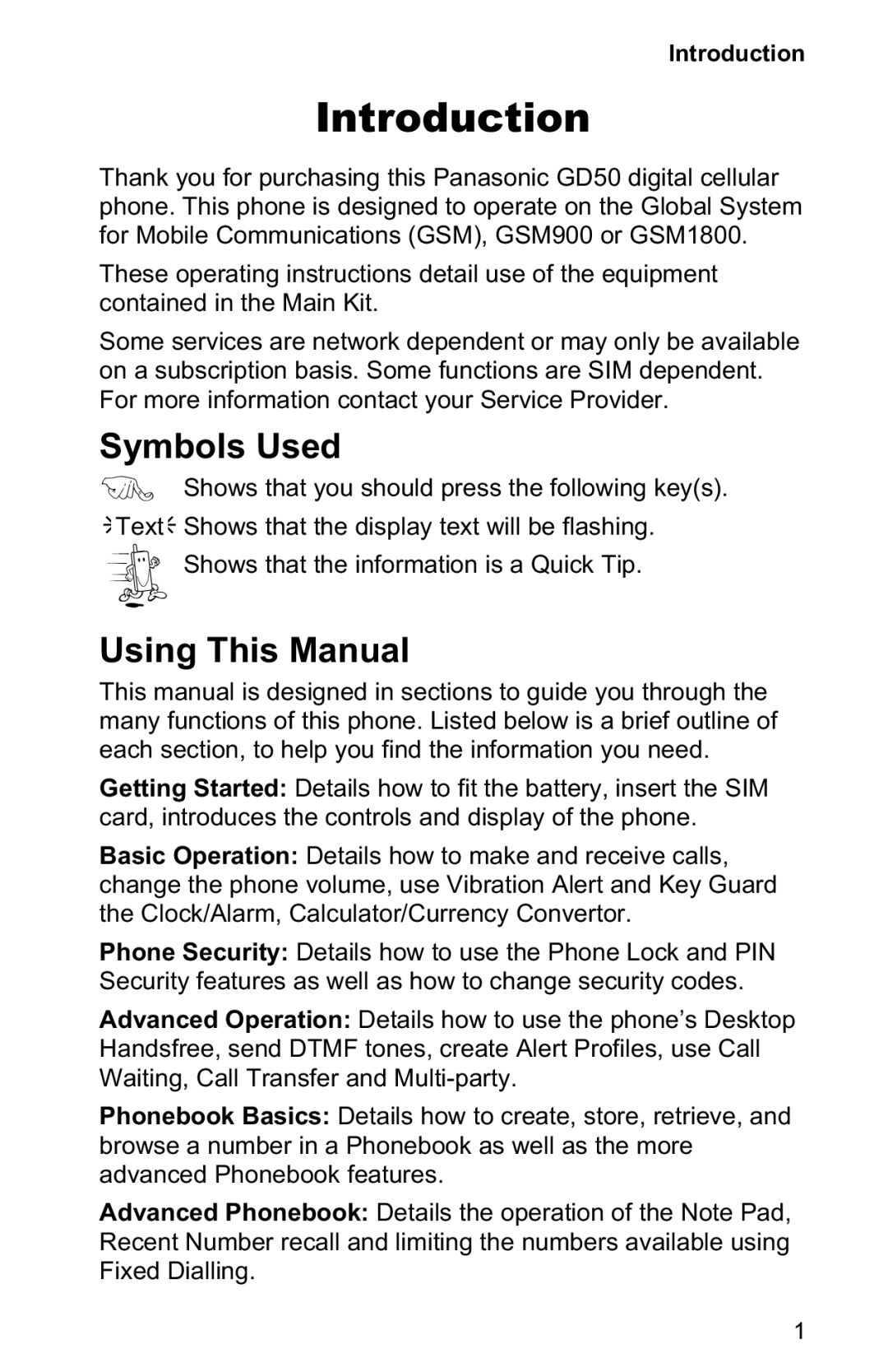 Panasonic EB-GD50 operating instructions Introduction, Symbols Used, Using This Manual 