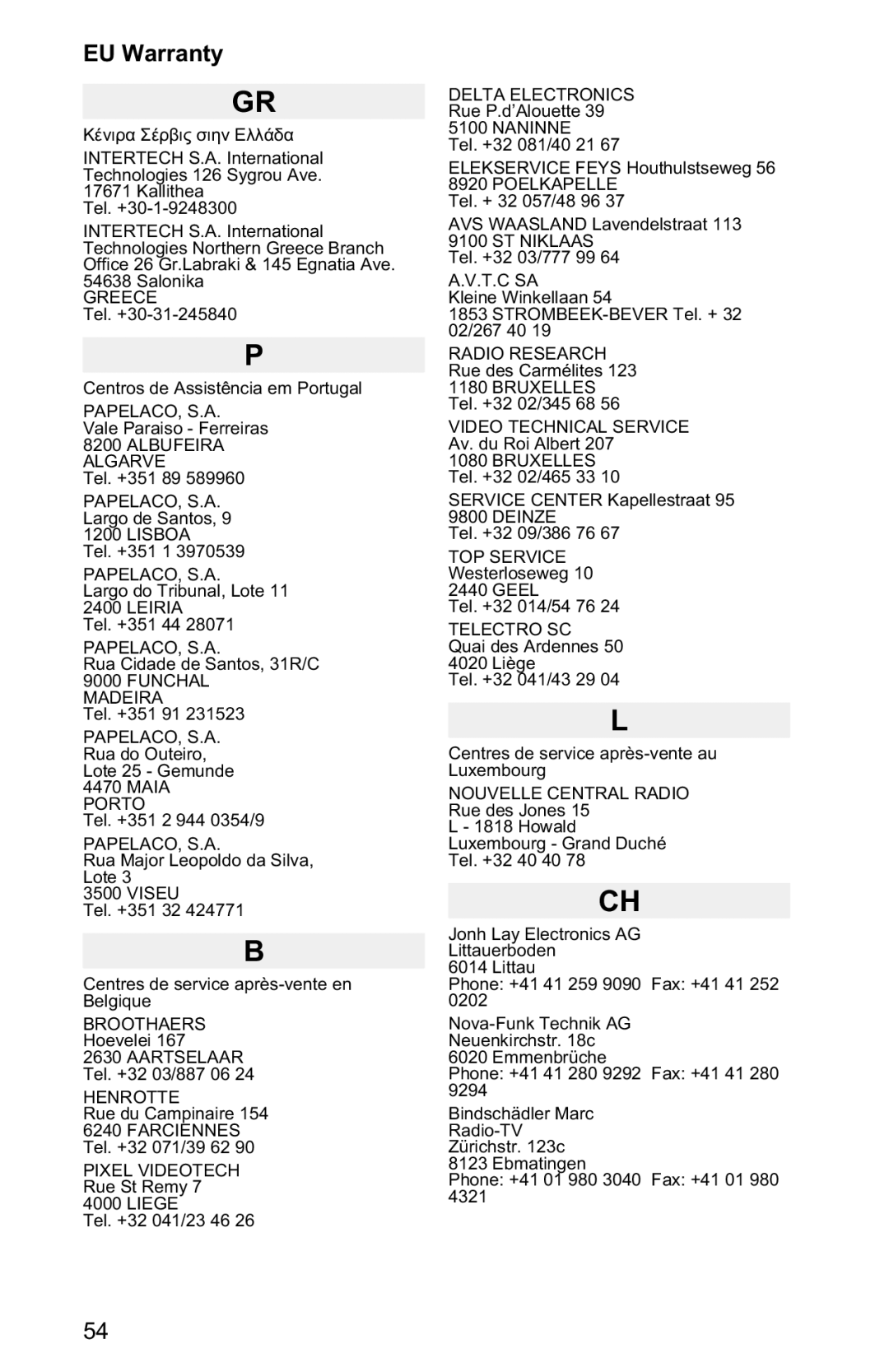 Panasonic EB-GD50 operating instructions Greece 