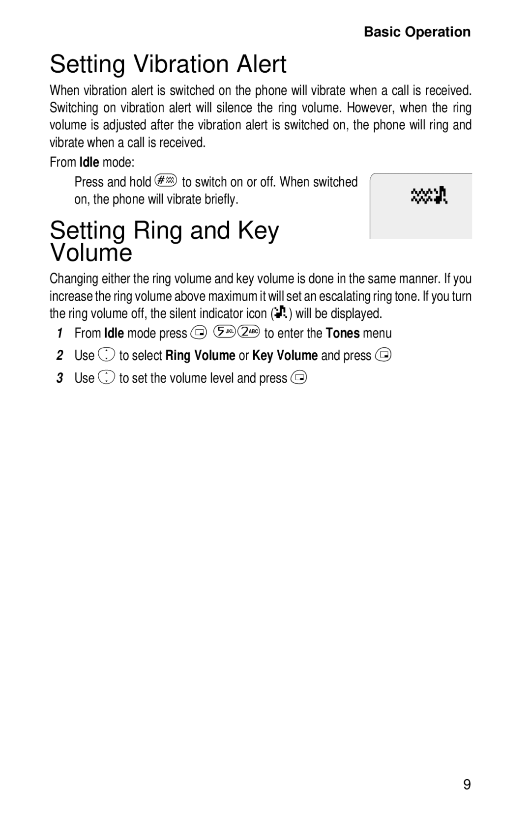 Panasonic EB-GD52 operating instructions Setting Vibration Alert, Setting Ring and Key Volume 