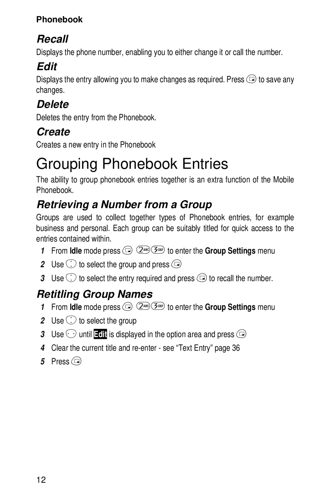 Panasonic EB-GD52 operating instructions Grouping Phonebook Entries 