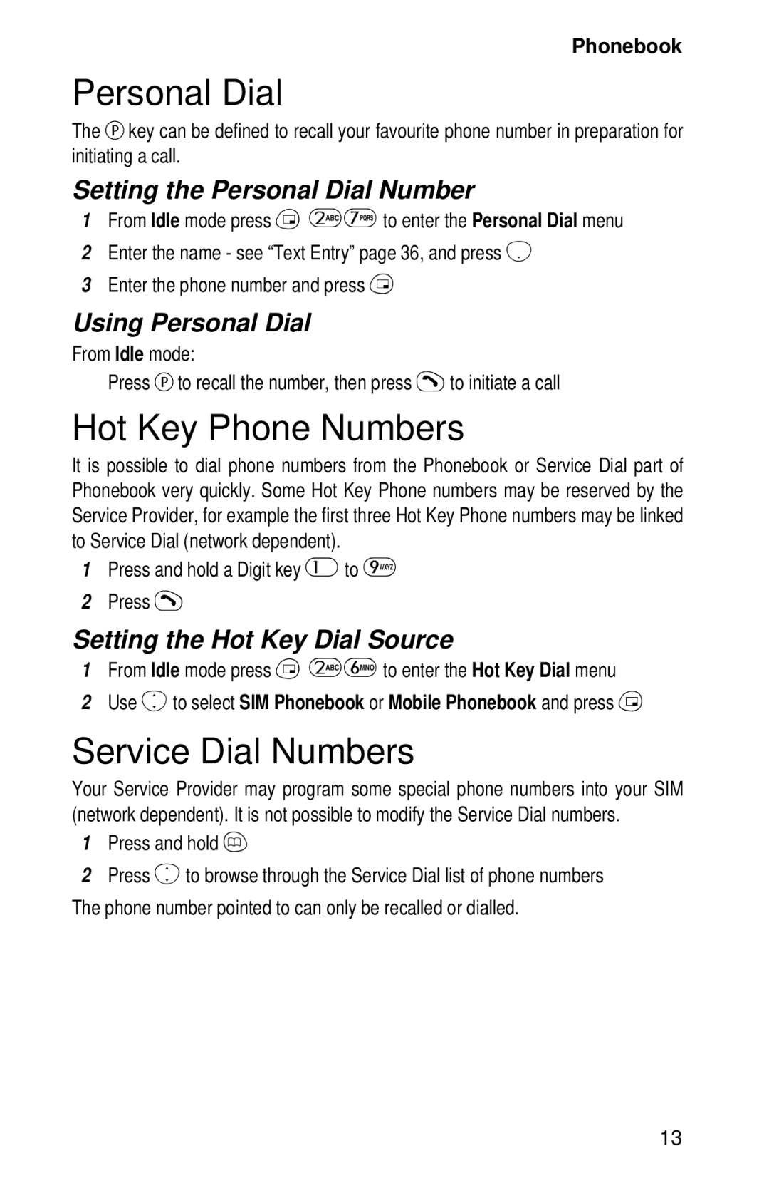 Panasonic EB-GD52 operating instructions Personal Dial, Hot Key Phone Numbers, Service Dial Numbers 