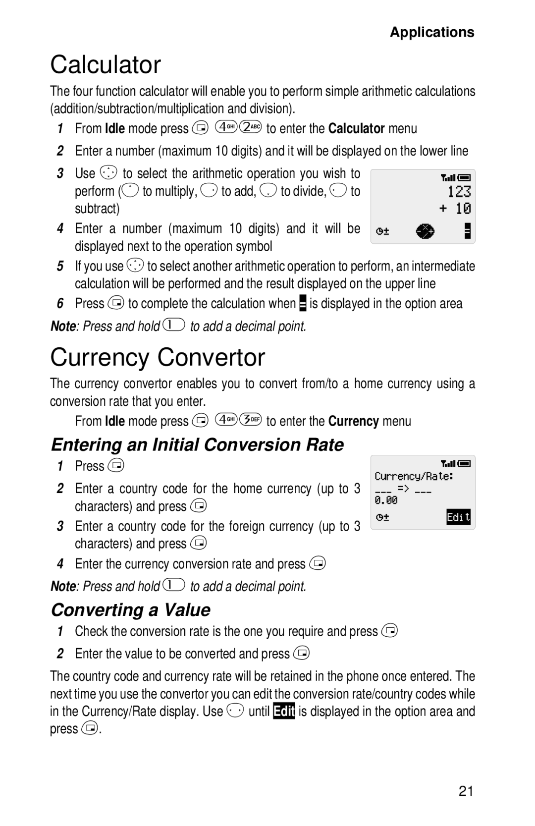 Panasonic EB-GD52 Calculator, Currency Convertor, Entering an Initial Conversion Rate, Converting a Value 