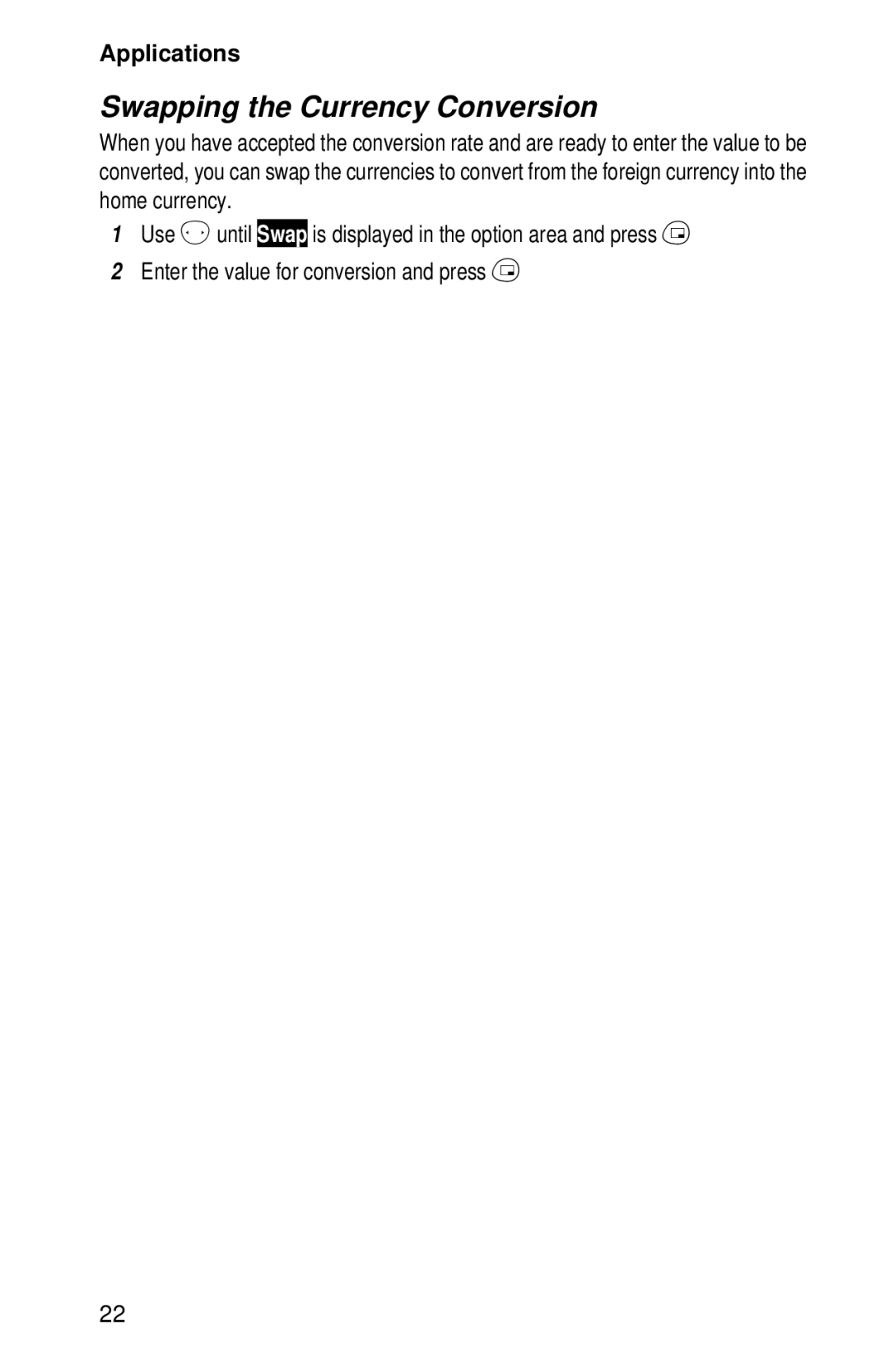 Panasonic EB-GD52 operating instructions Swapping the Currency Conversion 