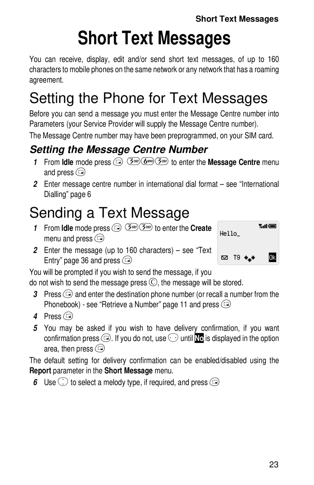 Panasonic EB-GD52 operating instructions Short Text Messages, Setting the Phone for Text Messages, Sending a Text Message 