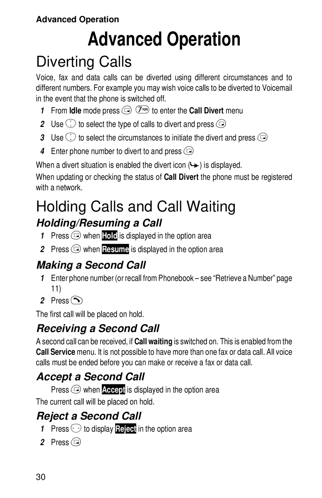 Panasonic EB-GD52 operating instructions Advanced Operation, Diverting Calls, Holding Calls and Call Waiting 