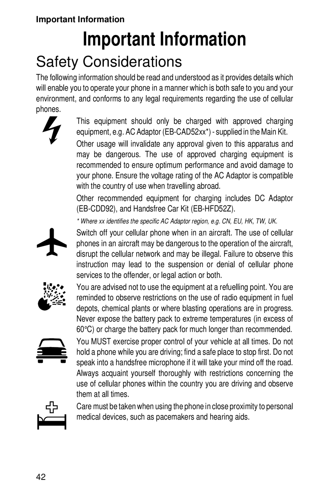 Panasonic EB-GD52 operating instructions Important Information, Safety Considerations 