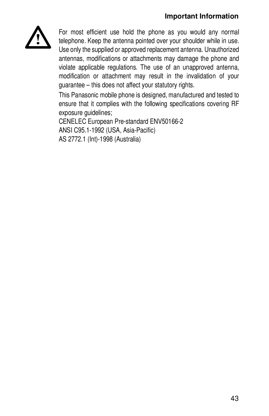 Panasonic EB-GD52 operating instructions AS 2772.1 Int-1998 Australia 