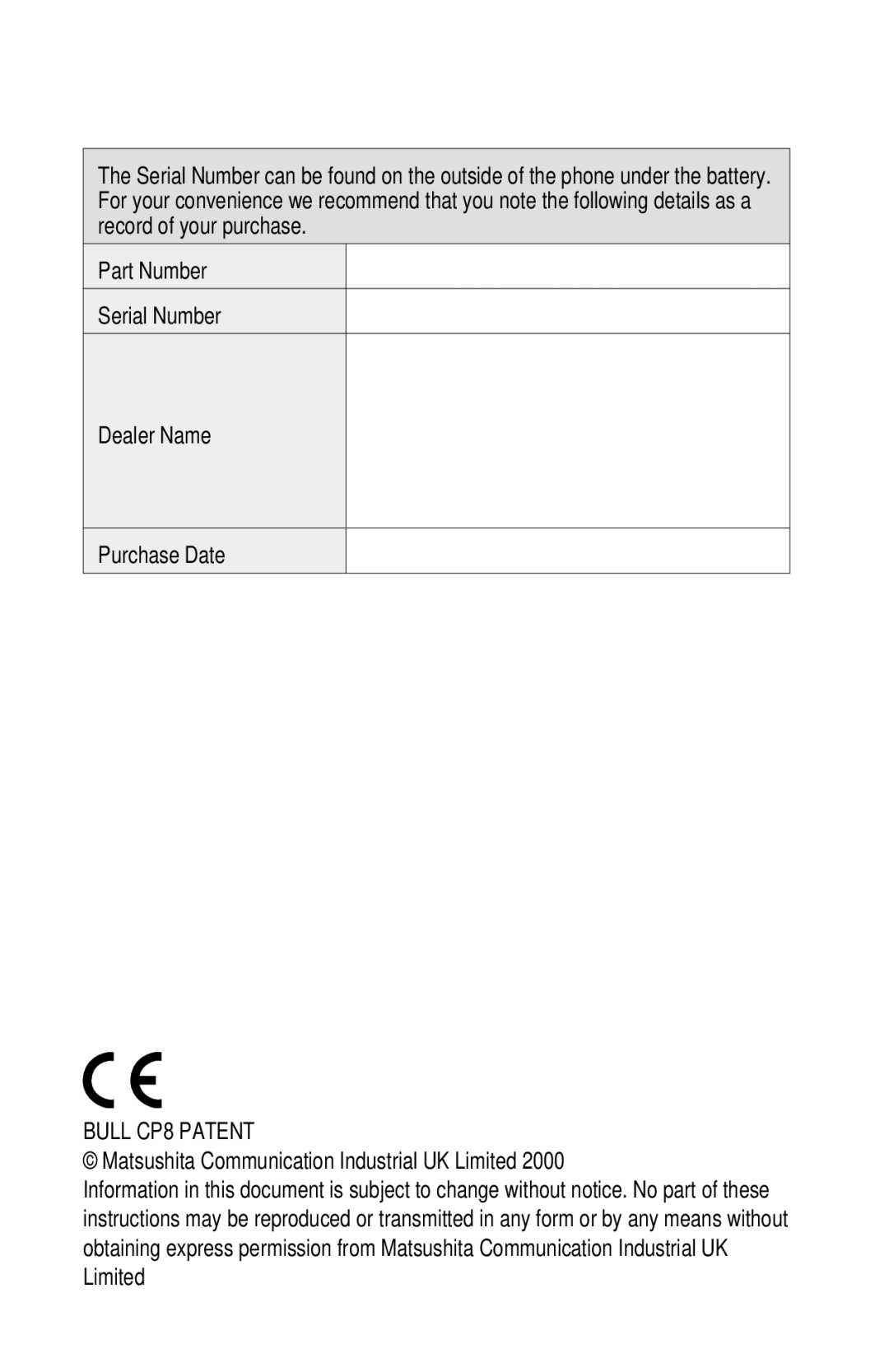 Panasonic EB-GD52 operating instructions Bull CP8 Patent 