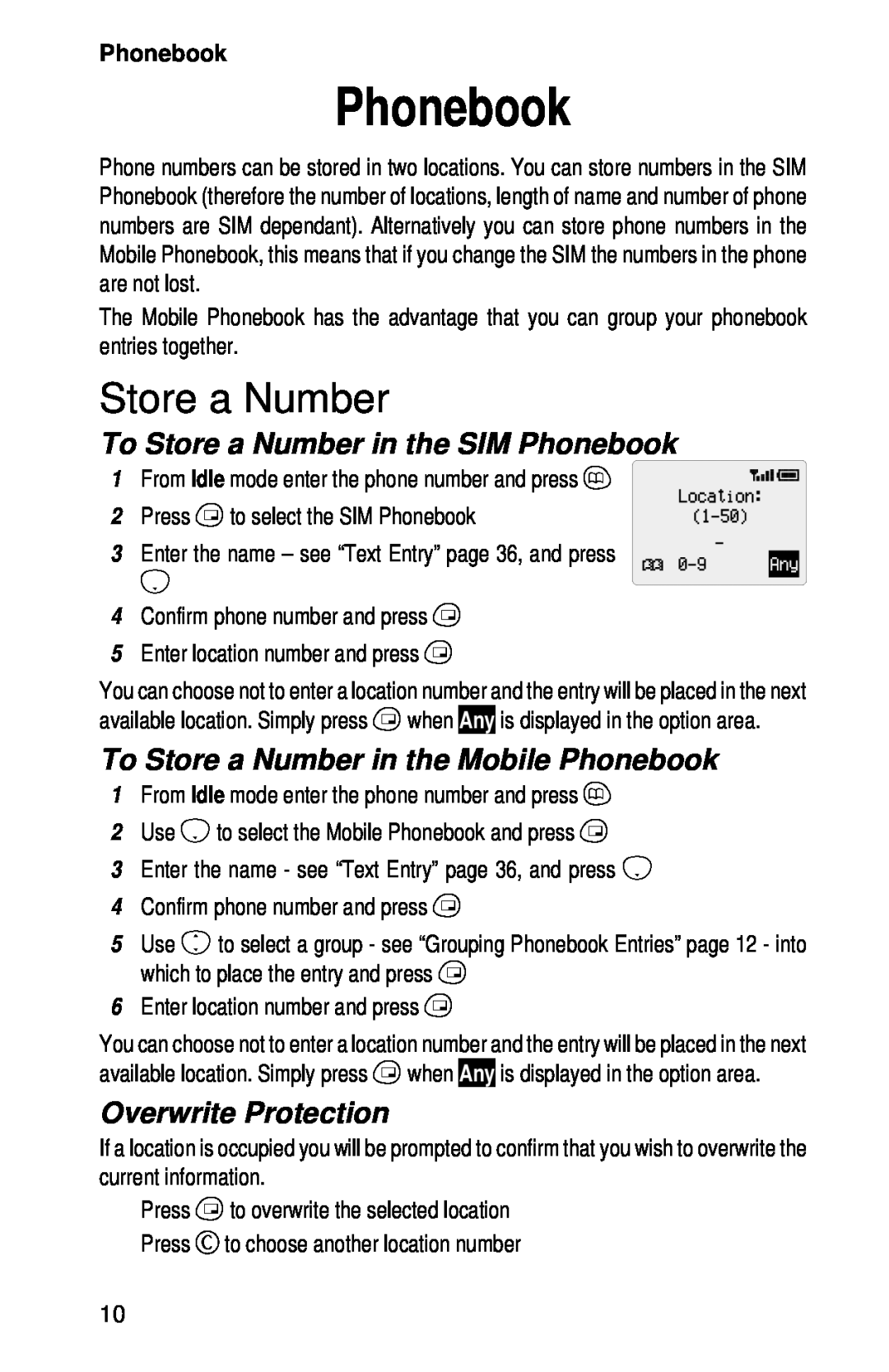 Panasonic EB-GD52 To Store a Number in the SIM Phonebook, To Store a Number in the Mobile Phonebook 