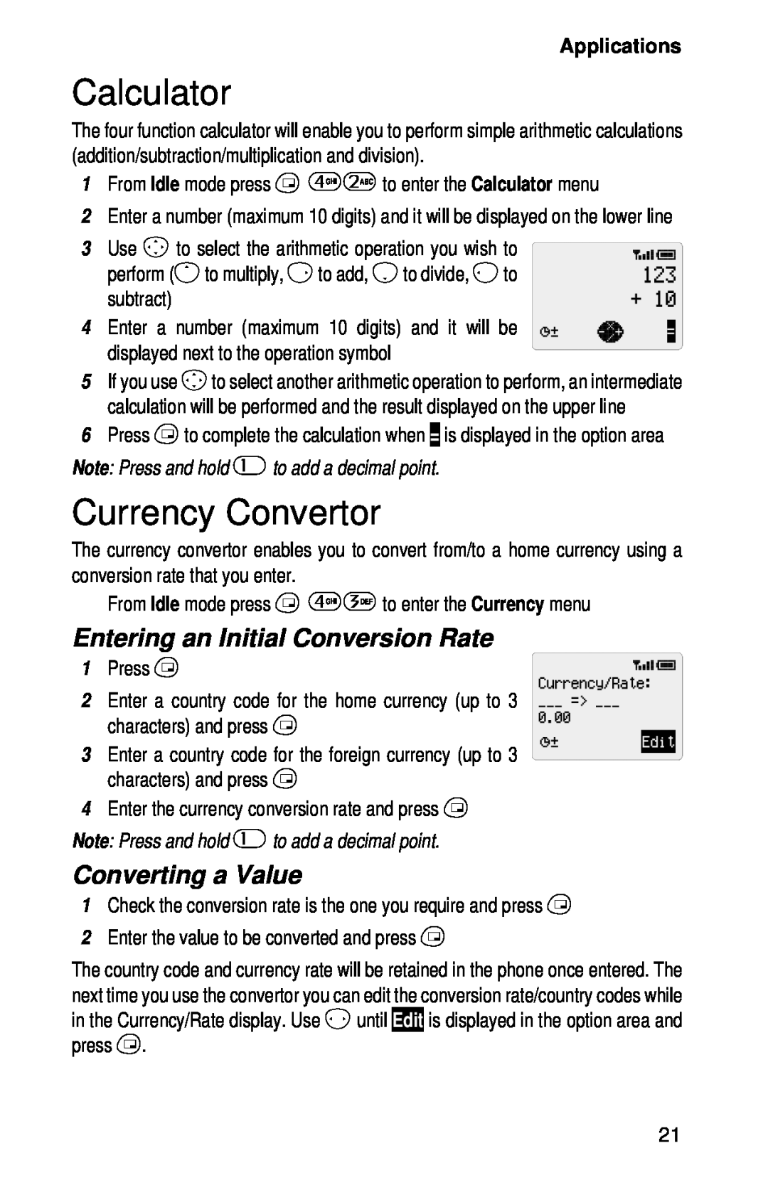 Panasonic EB-GD52 Calculator, Currency Convertor, Entering an Initial Conversion Rate, Converting a Value, Applications 