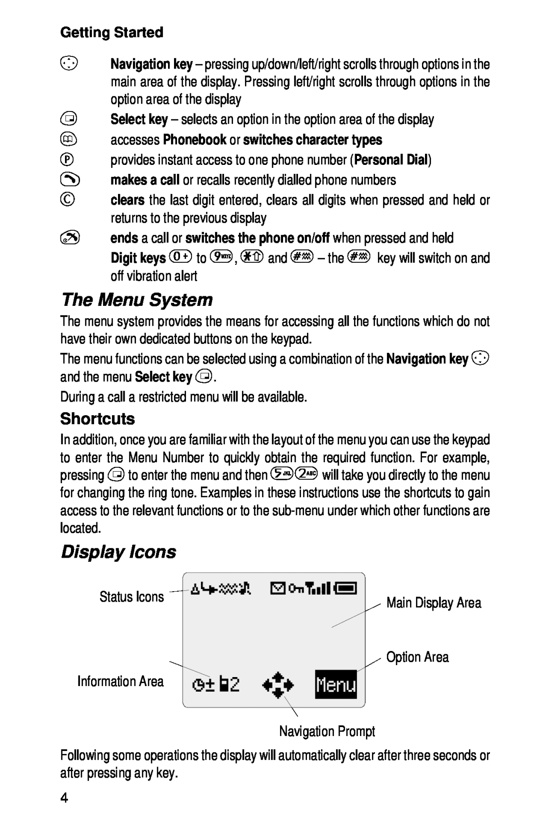 Panasonic EB-GD52 operating instructions The Menu System, Display Icons, Shortcuts, Getting Started 