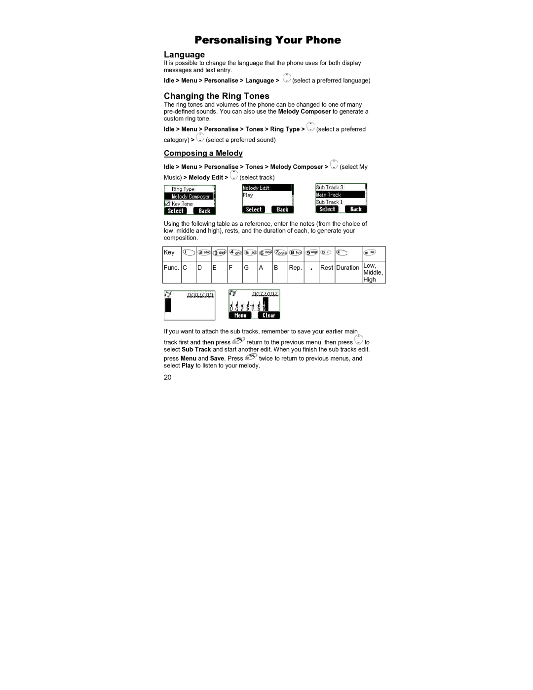 Panasonic EB-GD55 operating instructions Personalising Your Phone, Language, Changing the Ring Tones, Composing a Melody 