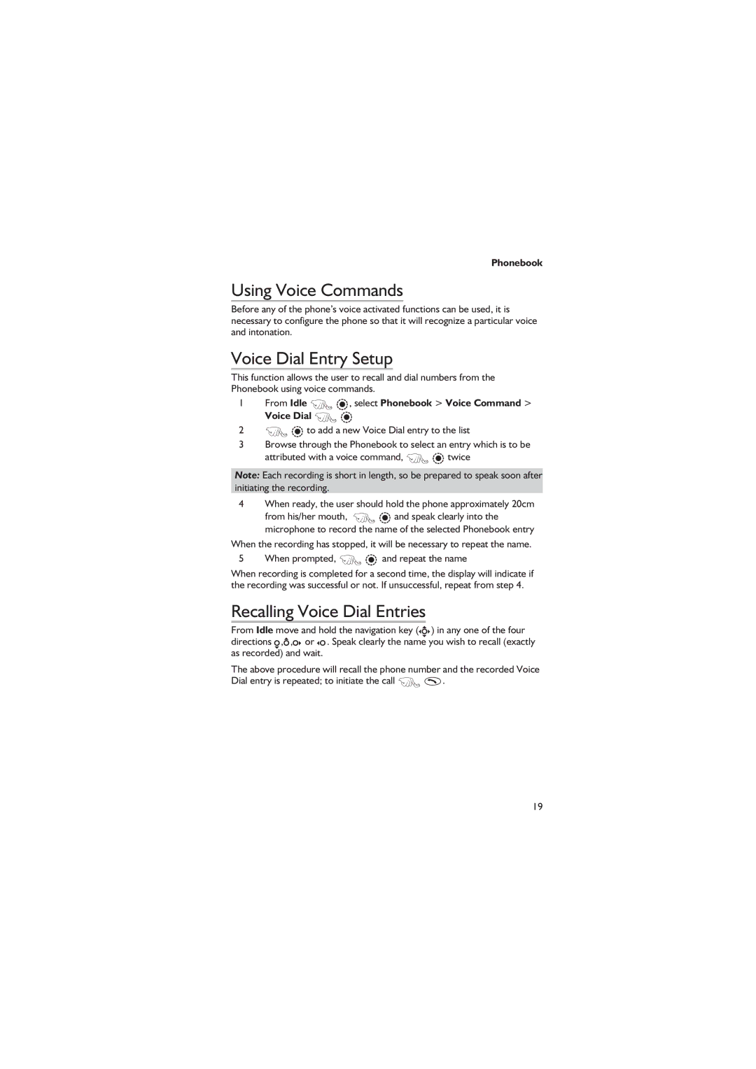 Panasonic EB-GD67 operating instructions Using Voice Commands, Voice Dial Entry Setup, Recalling Voice Dial Entries 