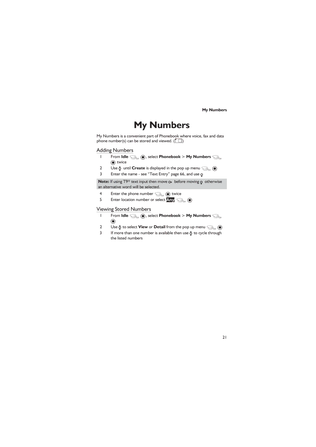 Panasonic EB-GD67 operating instructions My Numbers, Adding Numbers, Viewing Stored Numbers 