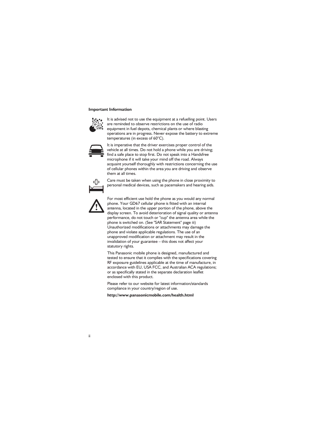 Panasonic EB-GD67 operating instructions Important Information 