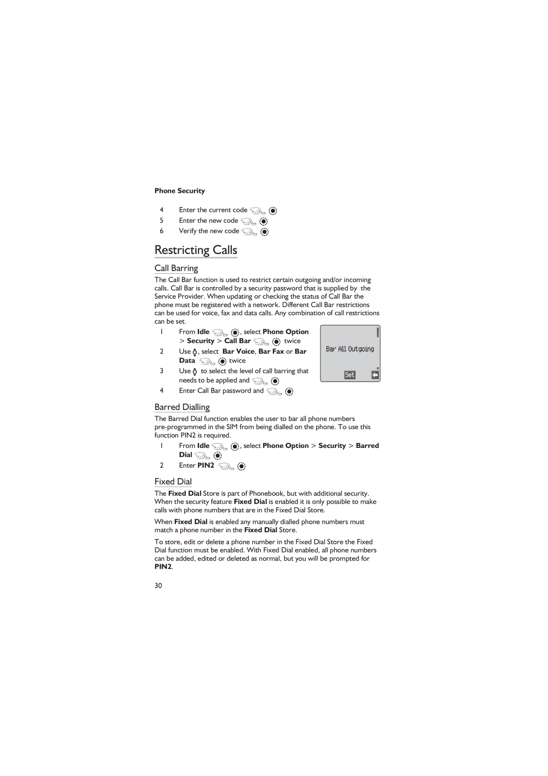 Panasonic EB-GD67 operating instructions Restricting Calls, Call Barring, Barred Dialling, Fixed Dial 